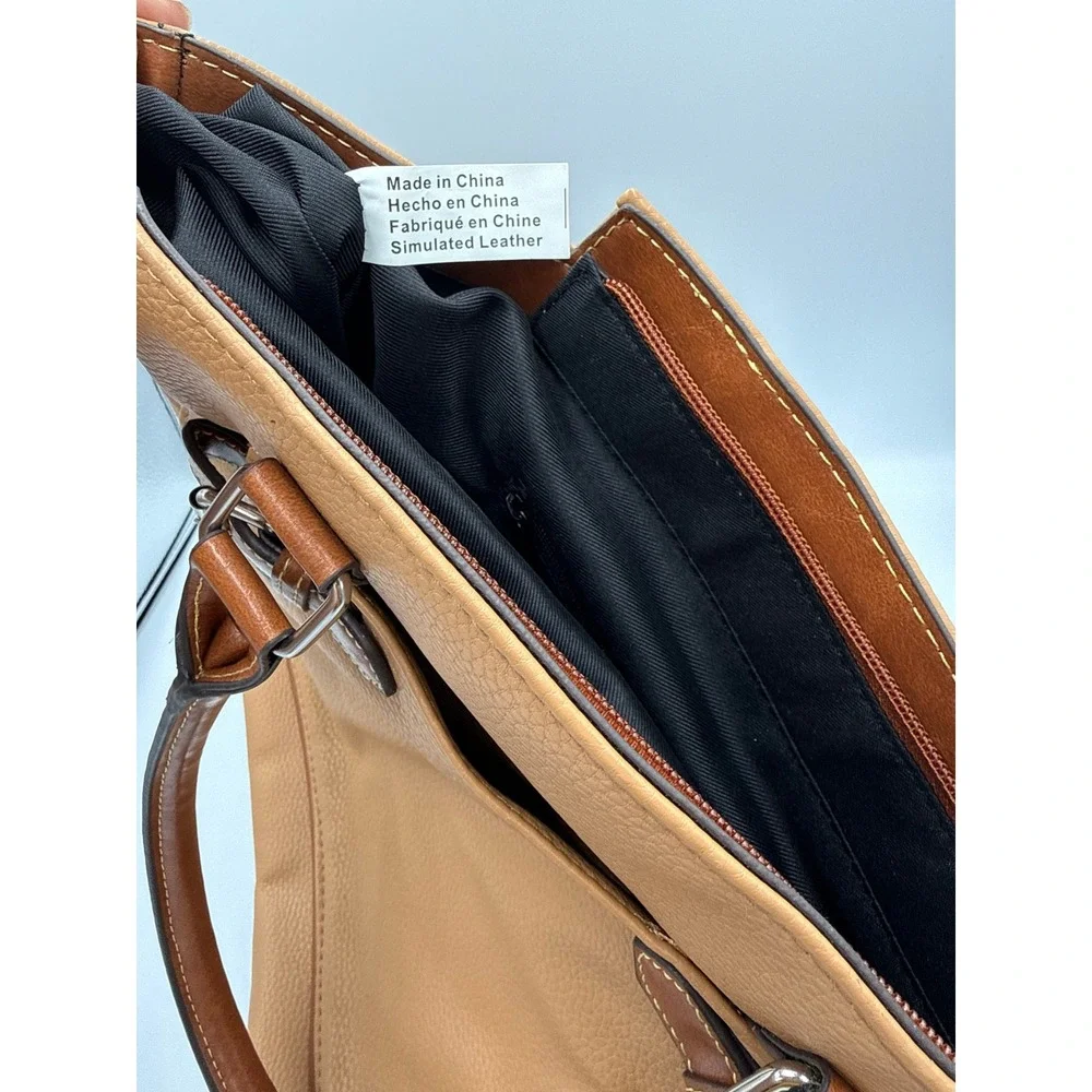 Coldwater Creek Tote Bag Faux Leather Large Tan Cognac Silver Hardware NWOT